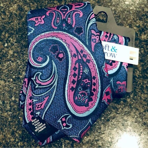 croft & barrow Other - Men’s Paisley Navy Blue Pink Croft & Barrow Neck Tie